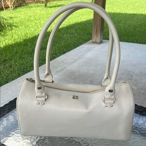 Vintage Y2K Kate Spade White Leather Barrel Satchel Handbag